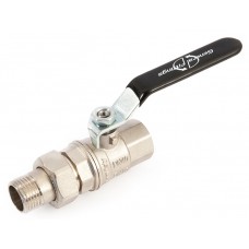 Binnendraad x Buitendraad kogelkraan met metalen hendel en losse moer 1", vernikkelde messing 