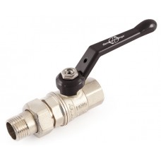 Binnendraad x Buitendraad kogelkraan met aluminium hendel en losse moer 1", vernikkelde messing 