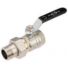 Binnendraad x Buitendraad kogelkraan met metalen hendel en losse moer 1", vernikkelde messing 